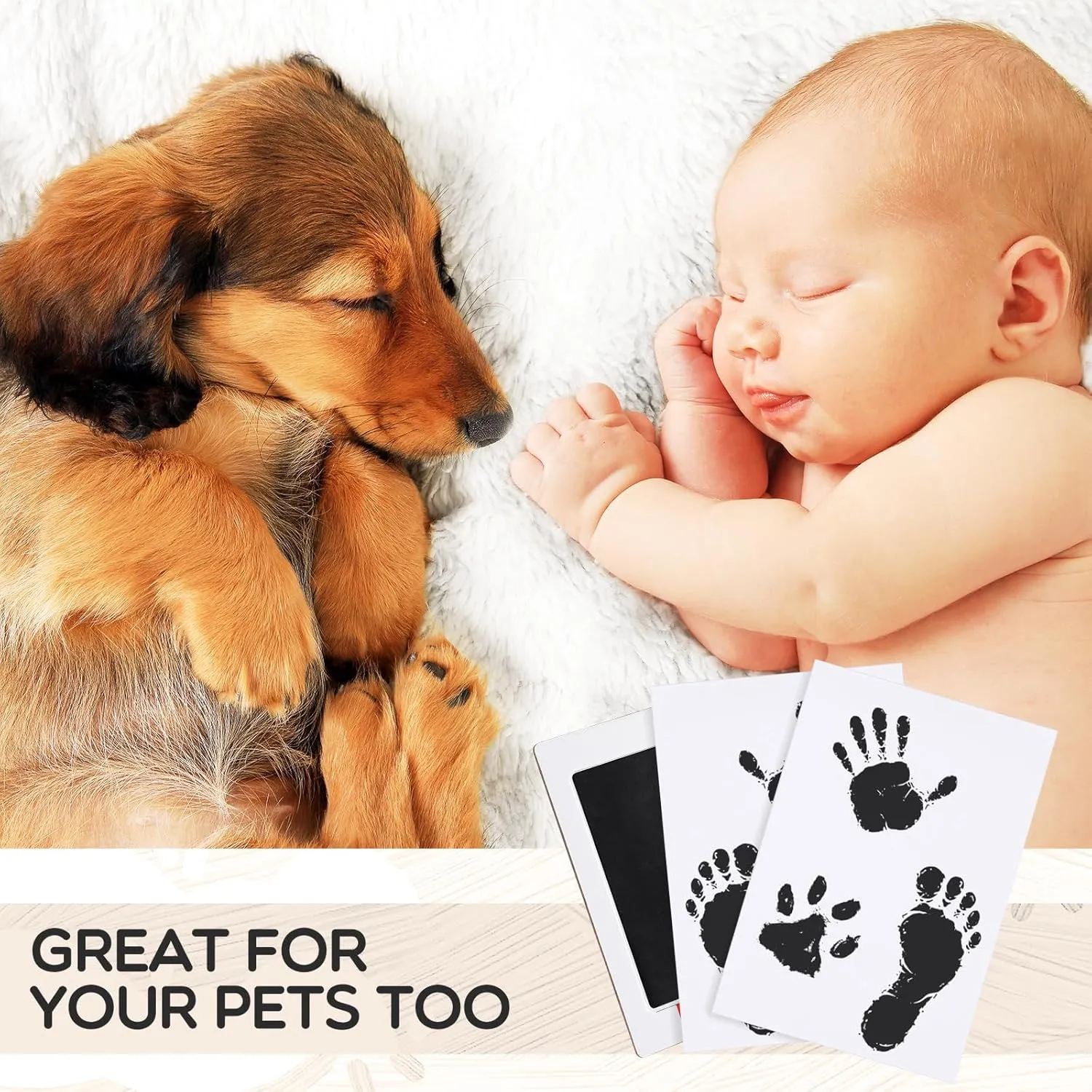 Jetec 60 Set Inkless Baby Footprint and Handprint Kit, Clean Touch Ink Pad for Baby Hand and Footprints, Dog Paw Print Kit with Ink Pads and Imprint Cards for Newborns Babies Pets Gifts (Black)
