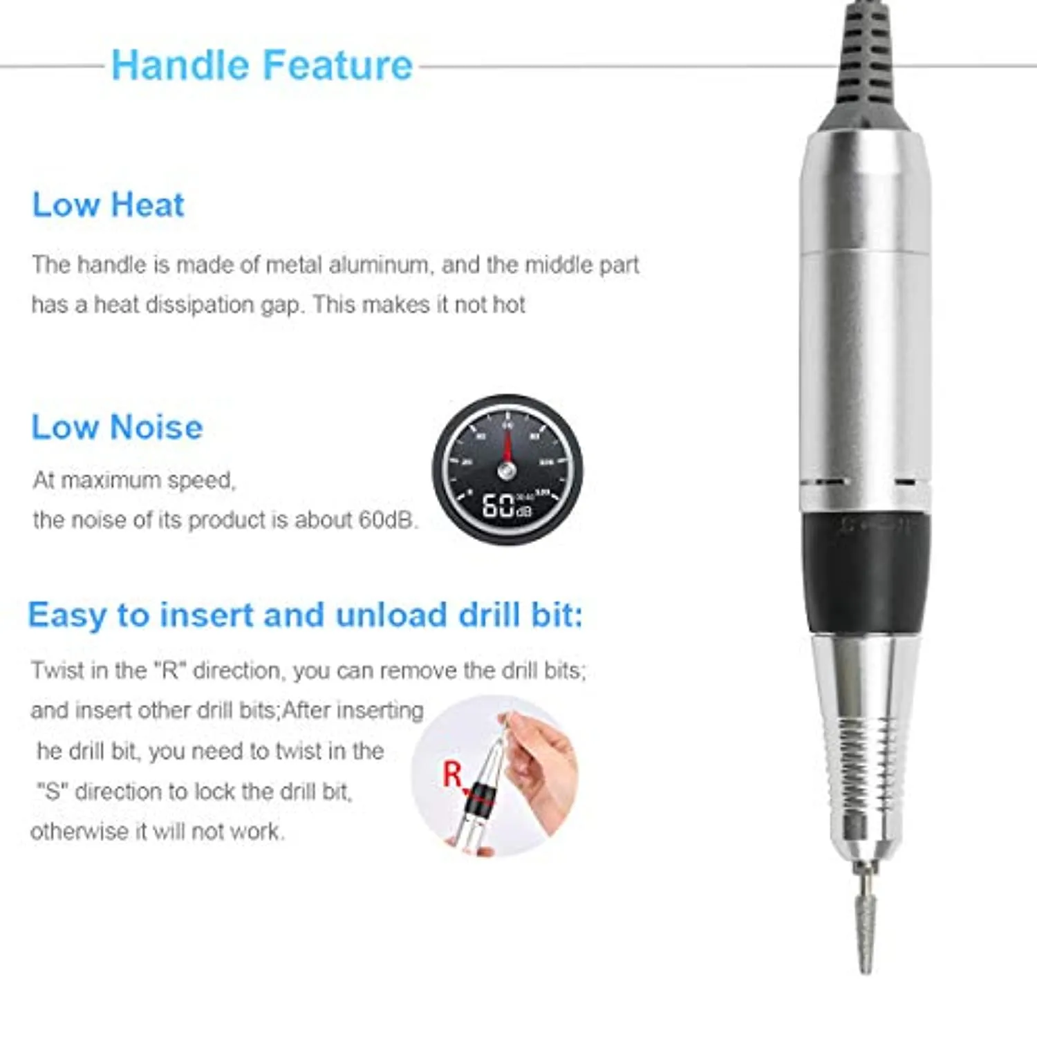 JEWHITENY Professional Nail Drill Machine 30000RPM Light Acrylic Electric Nail File Kits for Remove Nail Gel Polish Nail Drills for Acrylic Nails Design for Home Salon Use 110-240V(Black)