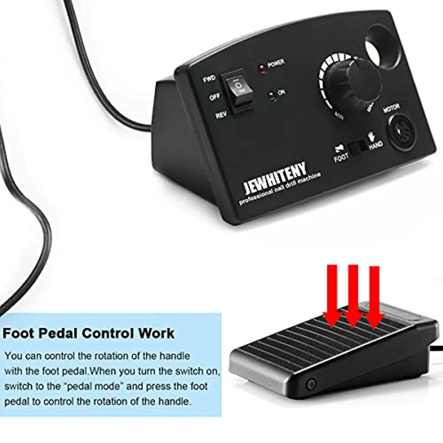 JEWHITENY Professional Nail Drill Machine 30000RPM Light Acrylic Electric Nail File Kits for Remove Nail Gel Polish Nail Drills for Acrylic Nails Design for Home Salon Use 110-240V(Black)