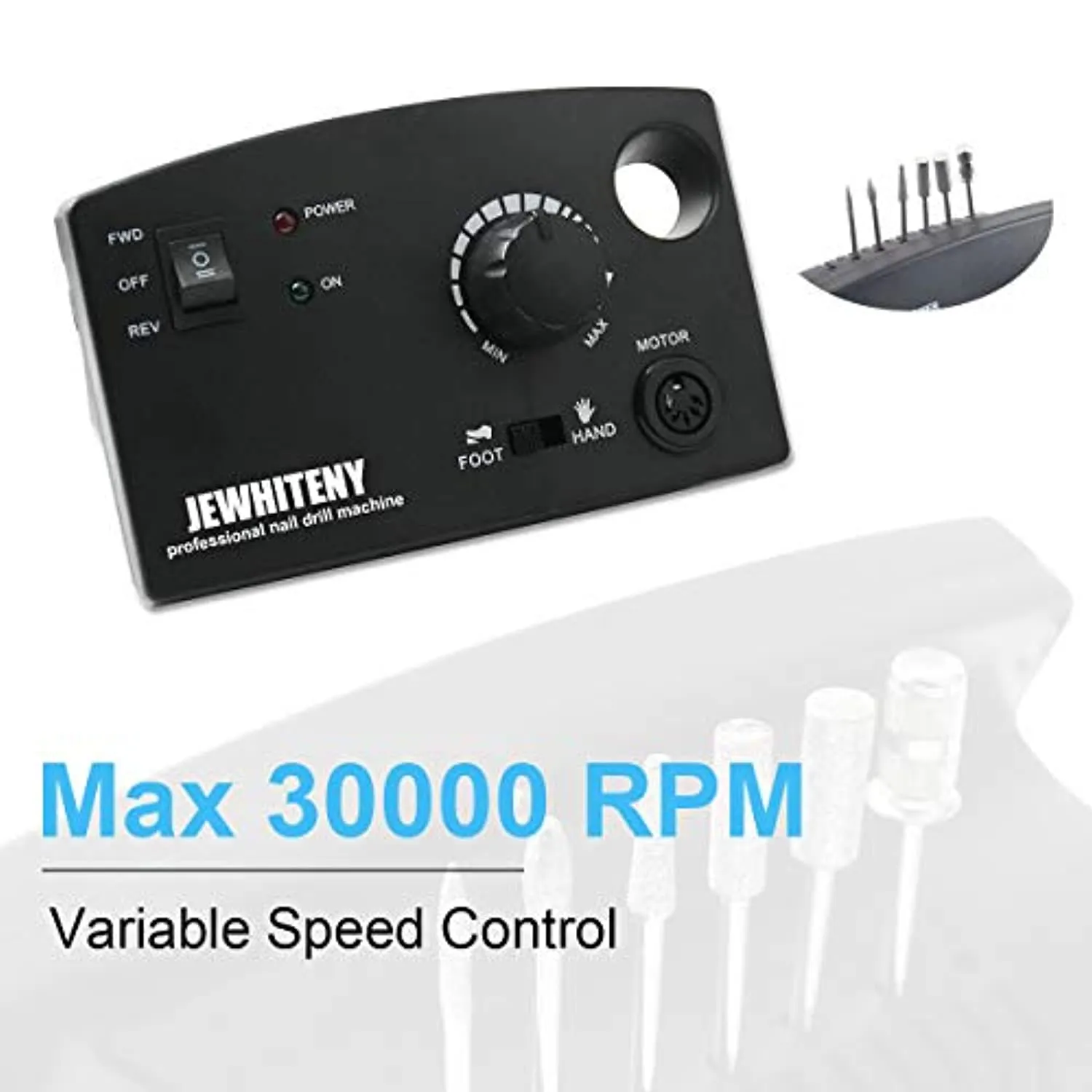 JEWHITENY Professional Nail Drill Machine 30000RPM Light Acrylic Electric Nail File Kits for Remove Nail Gel Polish Nail Drills for Acrylic Nails Design for Home Salon Use 110-240V(Black)