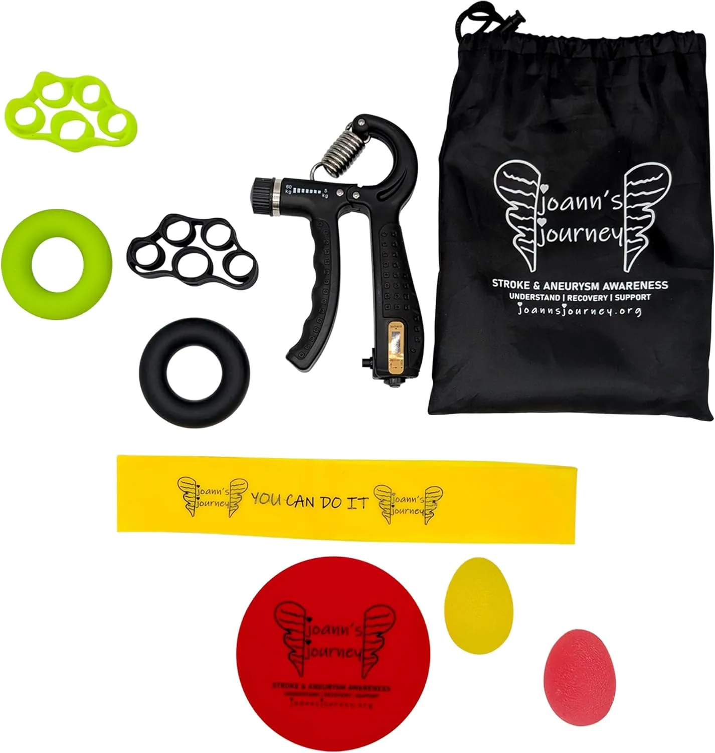 JoAnn's Journey Multi-Piece Hand Therapy Exercise Kit, Rehabilitate Strength, Grip, Coordination After Stroke Aneurysm