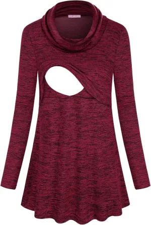 Joymom Maternity Warm Cowl Neck Nursing Sweatshirt Breastfeeding Tunic Tops