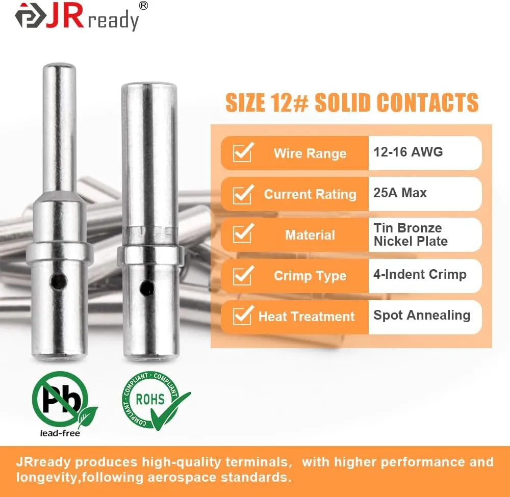 JRready DTP&DTHD Deutsch Connector Crimp Tool Kit ST6361 Contains DTP 2,4 Pin and DTHD 1 Pin Automotive Electrical Connectors with 12# Solid Contacts and Deutsch Crimp Tool,Deutsch pin Kit