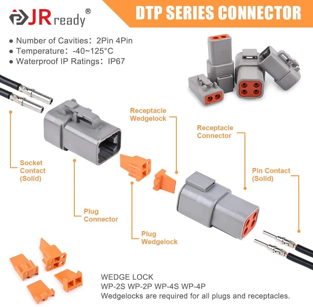 JRready DTP&DTHD Deutsch Connector Crimp Tool Kit ST6361 Contains DTP 2,4 Pin and DTHD 1 Pin Automotive Electrical Connectors with 12# Solid Contacts and Deutsch Crimp Tool,Deutsch pin Kit