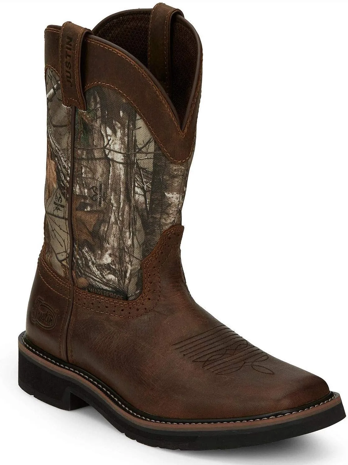 Justin Original Workboots Mens Trekker Camo 11 Inch Waterproof Soft Toe Work Work Safety Shoes Casual - Brown - Size 13 EE