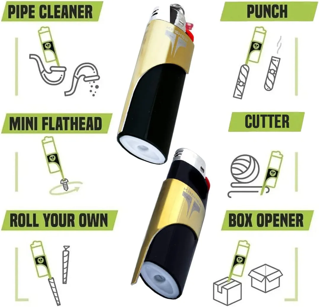 Kasher Titanium Lighter Tool - Multipurpose Metal Lighter Case - Strong, Durable & Lightweight - Sleek & Sturdy Design - Helps to Open Packages, Peel Stickers (Without Lighter, Gold Engraving)