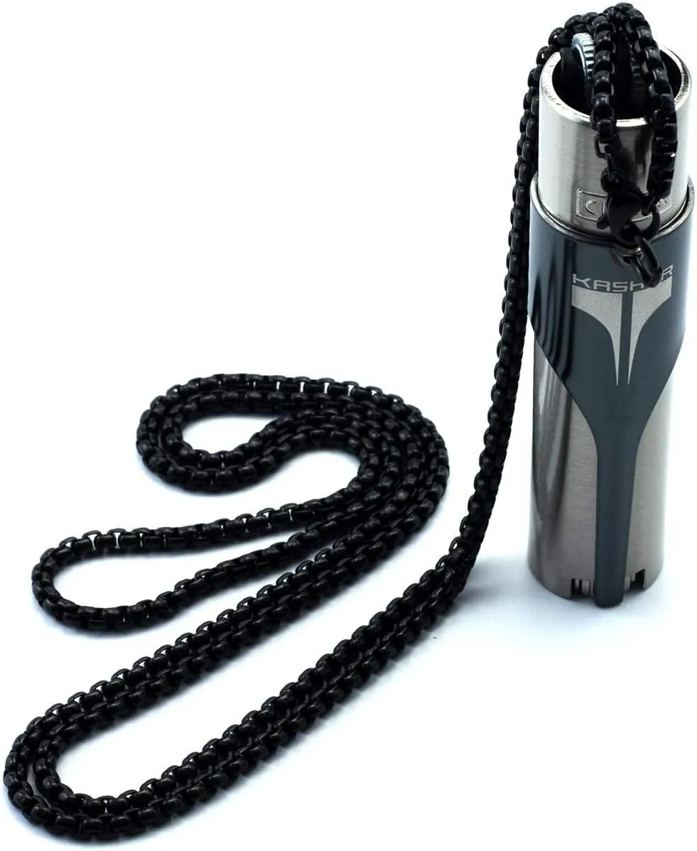 Kasher’s Lighter Necklace with Lighter Tool - Lightweight & Multipurpose Accessory with Chain for Lighters - Suitable to use as Cutter, or Multi-Tool Lighter Case