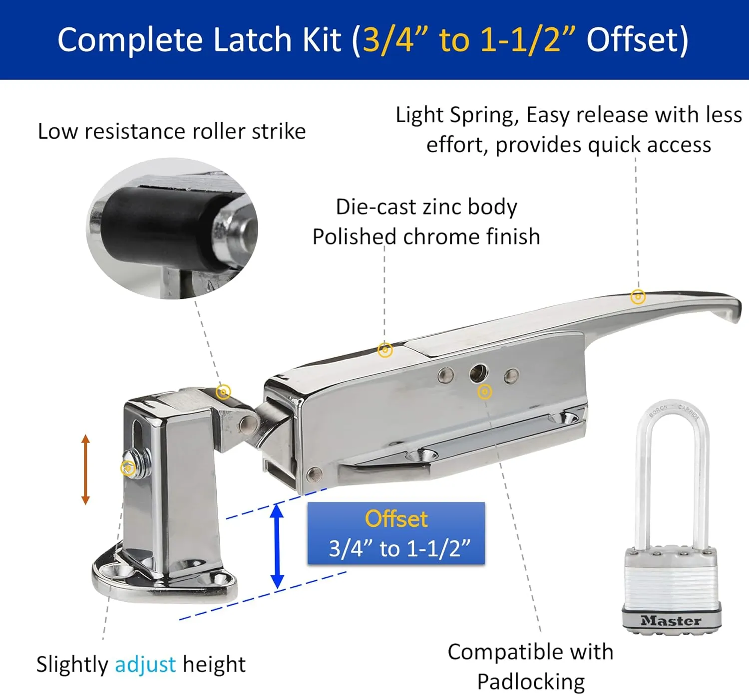 Kason 0058 Latch Complete Kit with 3/4" to 1-1/2" Offset Strike 58-44-54, Glow in The Dark Knob Inside Release 481C Push Rod for 4" Thickness Walk-in Freezer & Cooler Doors