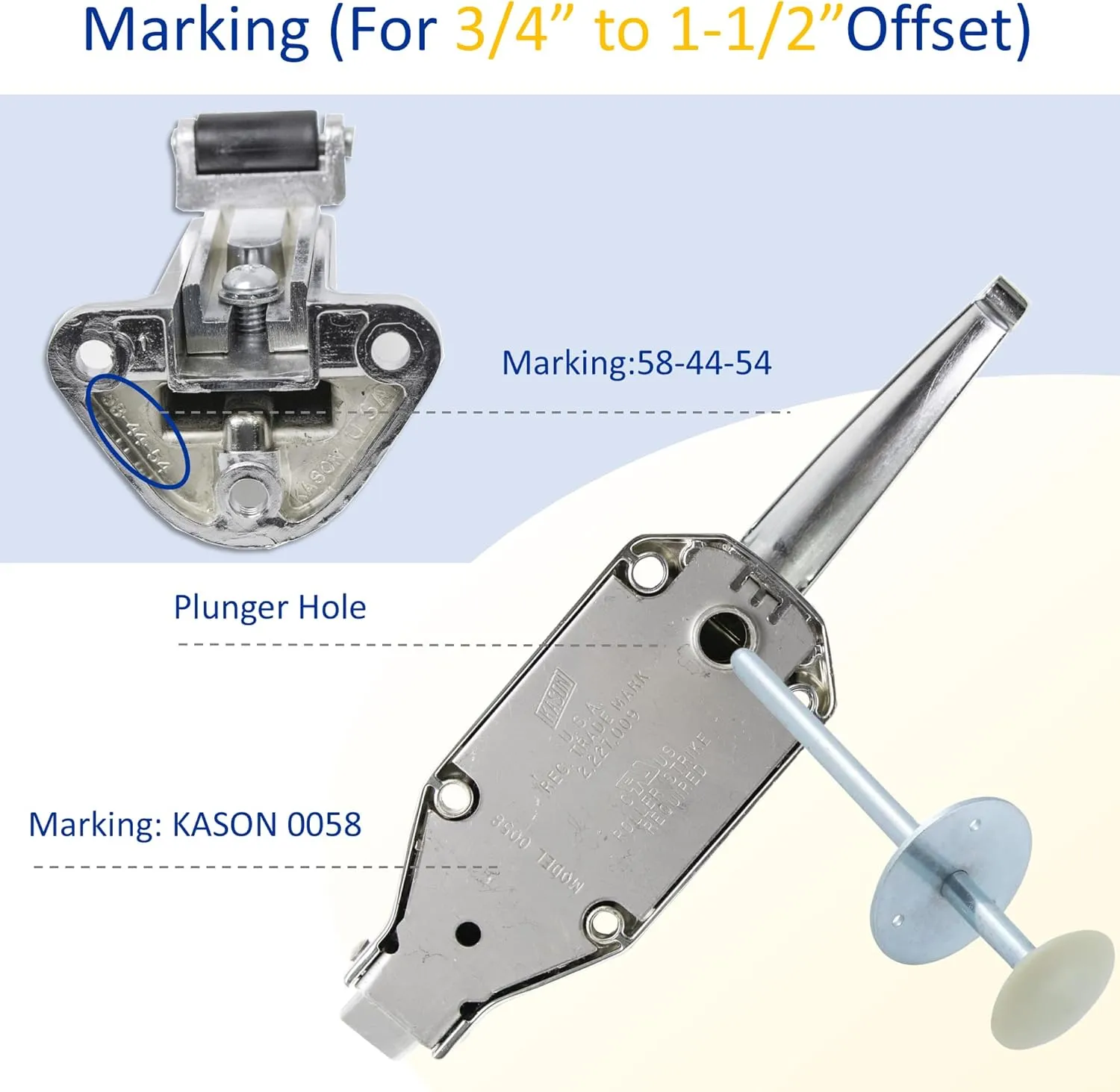 Kason 0058 Latch Complete Kit with 3/4" to 1-1/2" Offset Strike 58-44-54, Glow in The Dark Knob Inside Release 481C Push Rod for 4" Thickness Walk-in Freezer & Cooler Doors