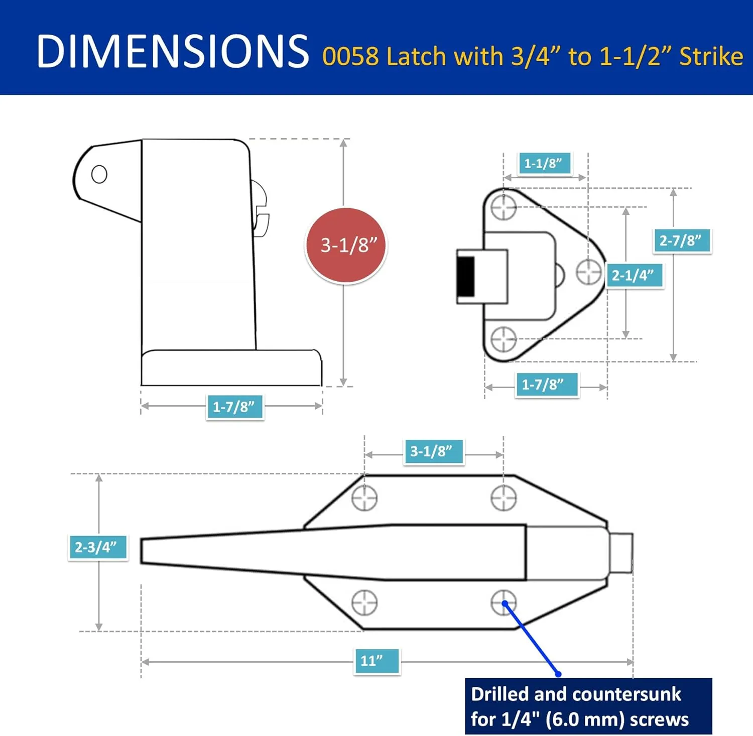 Kason 0058 Latch Complete Kit with 3/4" to 1-1/2" Offset Strike 58-44-54, Glow in The Dark Knob Inside Release 481C Push Rod for 4" Thickness Walk-in Freezer & Cooler Doors