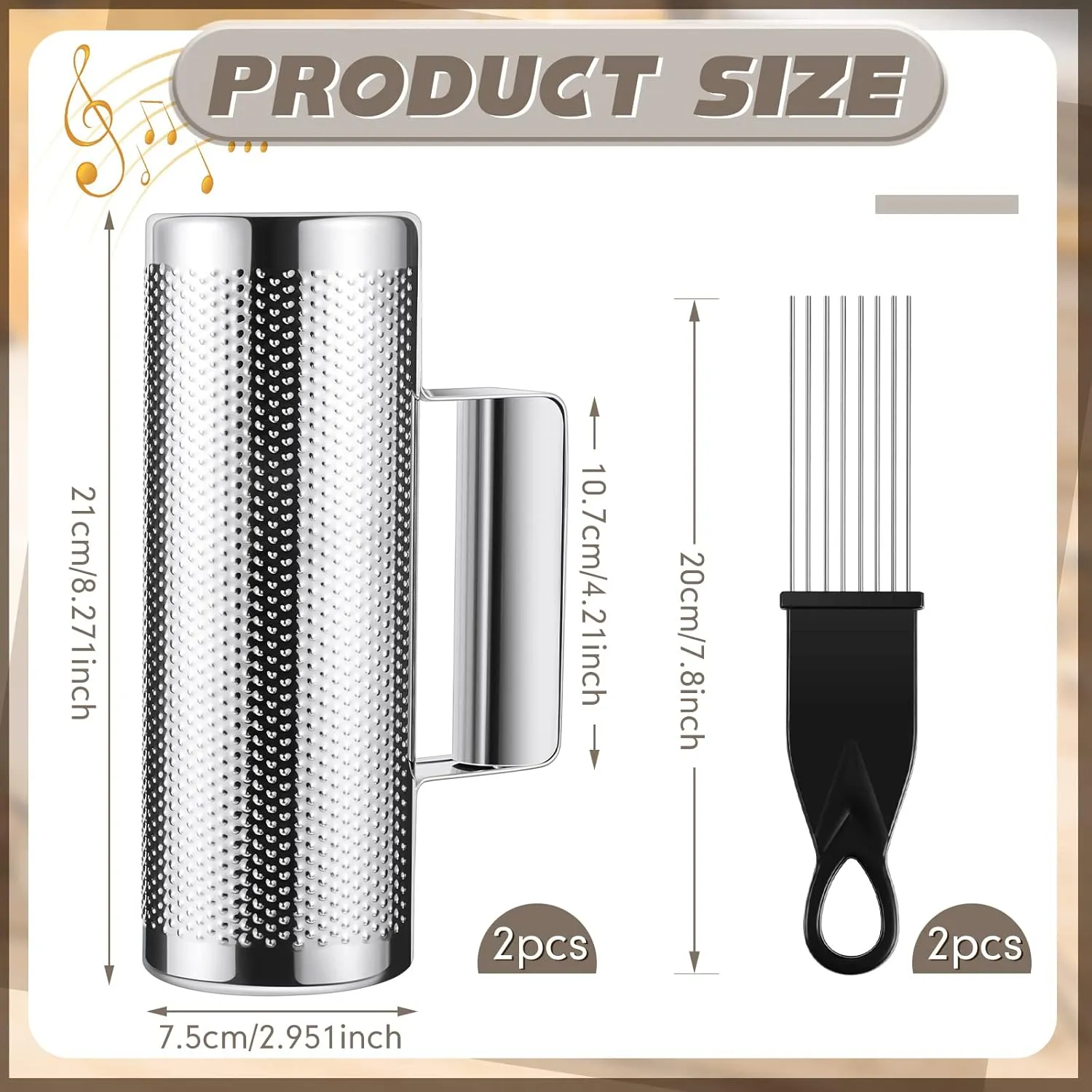 Kathfly 4 Pcs Guiro Instrument Metal Stainless Steel Musical Latin Percussion Training Tool with Scrapers for Live Performance(3 x 8 Inch)