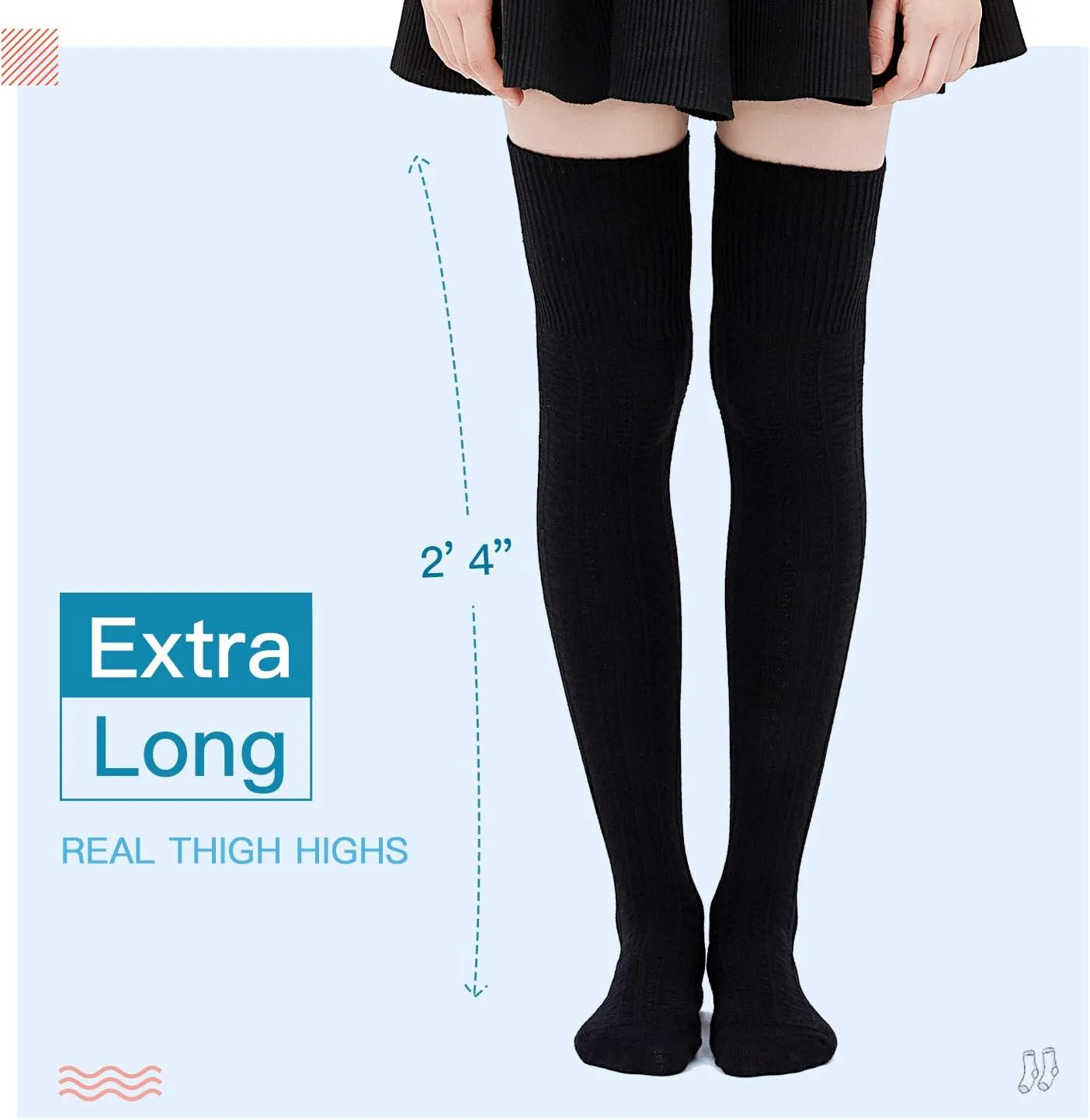 Kayhoma Extra Long Cotton Thigh High Socks Over the Knee High Boot Stockings Cotton Leg Warmers