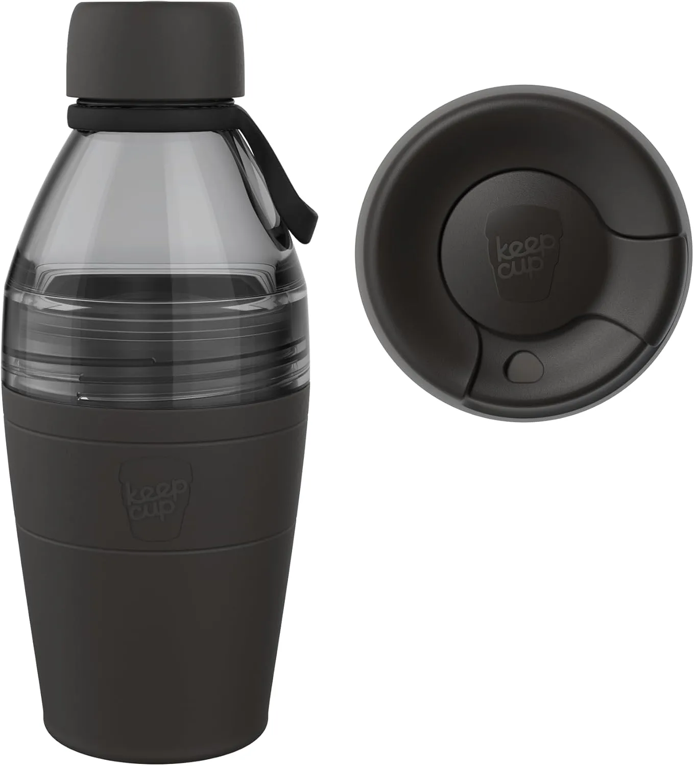 KeepCup Cup-to-Bottle Kit, 2 in 1 Reusable Water Bottle and Travel Mug, Insulated Stainless Steel & Plastic Dual Opening with Leakproof Sipper Lid - 530ml Bottle to 12oz Cup - Black
