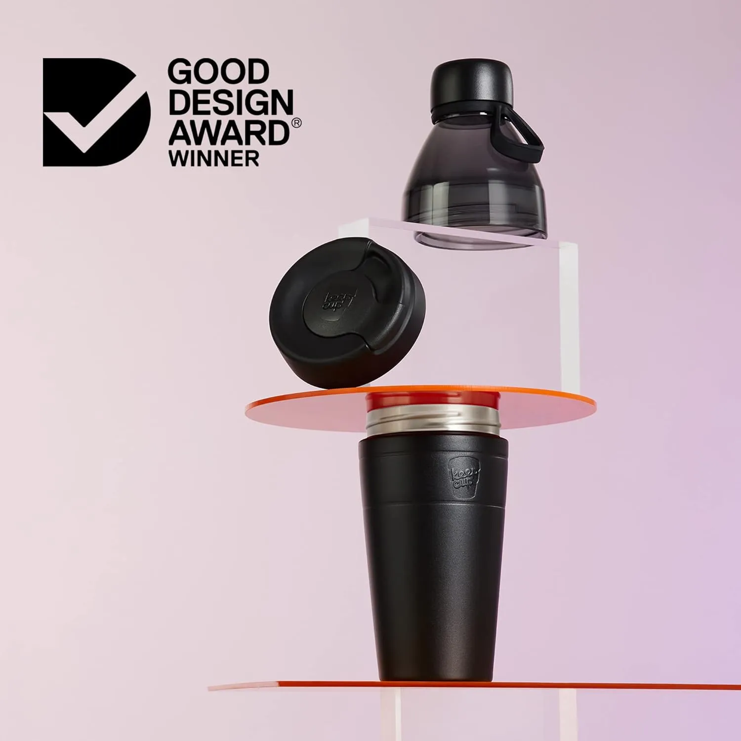 KeepCup Cup-to-Bottle Kit, 2 in 1 Reusable Water Bottle and Travel Mug, Insulated Stainless Steel & Plastic Dual Opening with Leakproof Sipper Lid - 530ml Bottle to 12oz Cup - Black