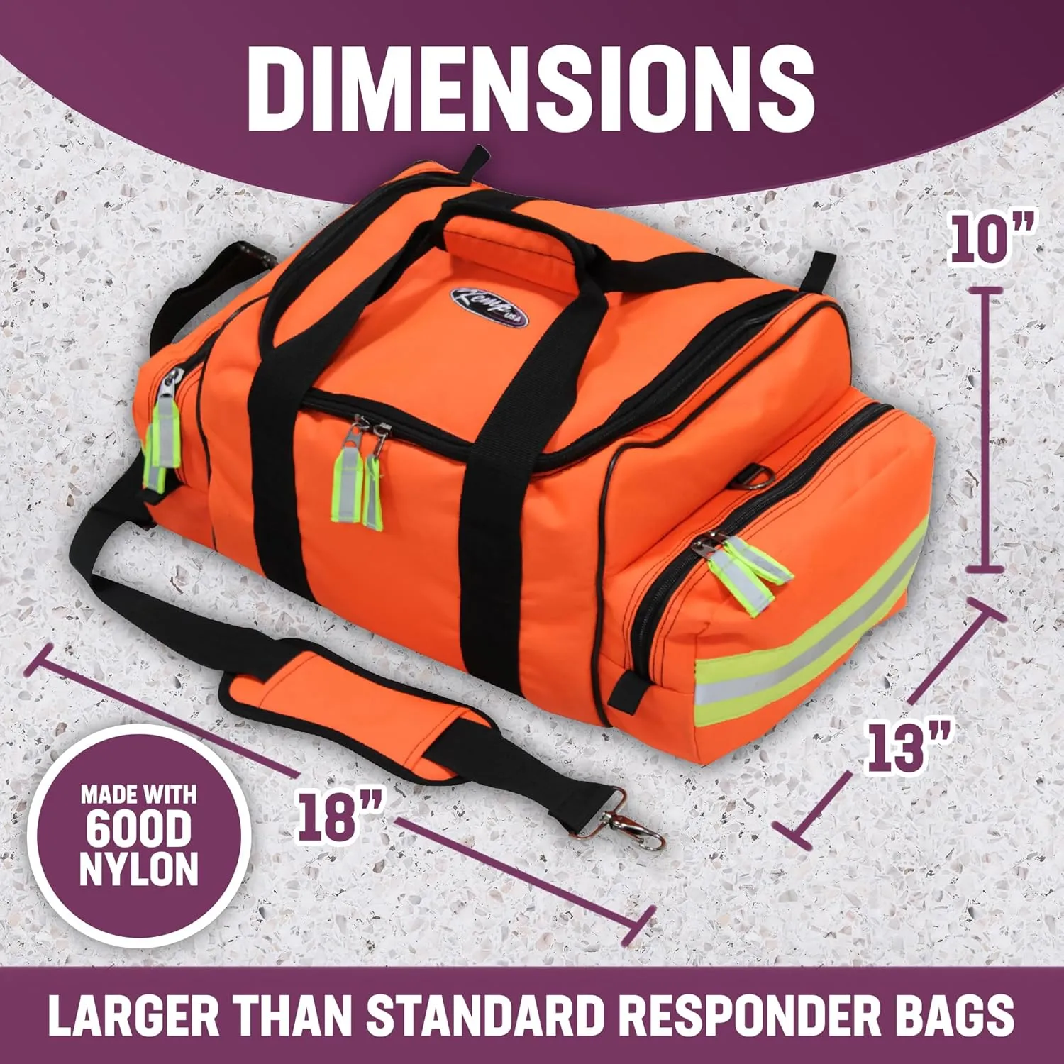 Kemp USA Maxi Trauma Bag - Large First Aid Kit for EMT First Responders - Water Resistant 600D Nylon - Buckle Closure with Adjustable Strap & Reflective Trim - Orange
