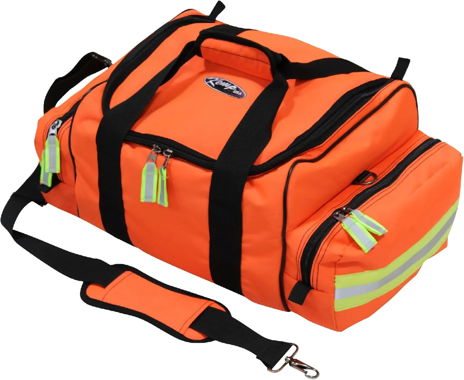 Kemp USA Maxi Trauma Bag - Large First Aid Kit for EMT First Responders - Water Resistant 600D Nylon - Buckle Closure with Adjustable Strap & Reflective Trim - Orange