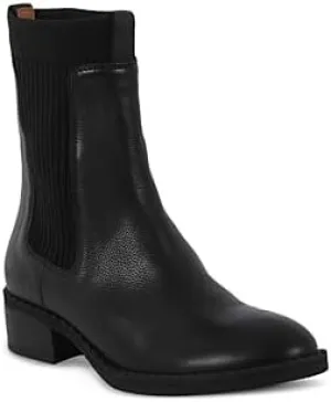 Kenneth Cole VIDA SHOES INTERNATIONAL Women's Black Leather Chelsea Boot - Ankle-High, Almond Toe, Block Heel, Pull-On, Casual, Medium US 7
