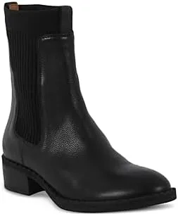 Kenneth Cole VIDA SHOES INTERNATIONAL Women's Black Leather Chelsea Boot - Ankle-High, Almond Toe, Block Heel, Pull-On, Casual, Medium US 7