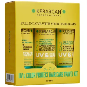 Kerargan - UV & Color Protection Travel Kit with Marula Oil for Dry and Colored Hair - Shampoo, Conditioner, Mask - Sulfate-Free, GMO-Free, Mineral Oil-Free - 3x3.38 Fl oz