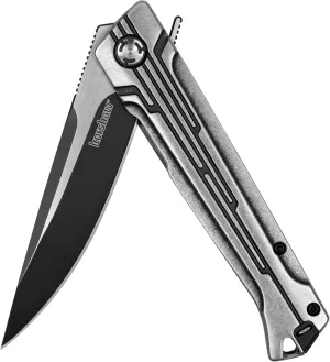 Kershaw Noventa Pocket Knife, 3.3 inch Stonewashed D2 Steel Blade with KVT Ball Bearings, Stainless Steel Handle, Pocketclip,black