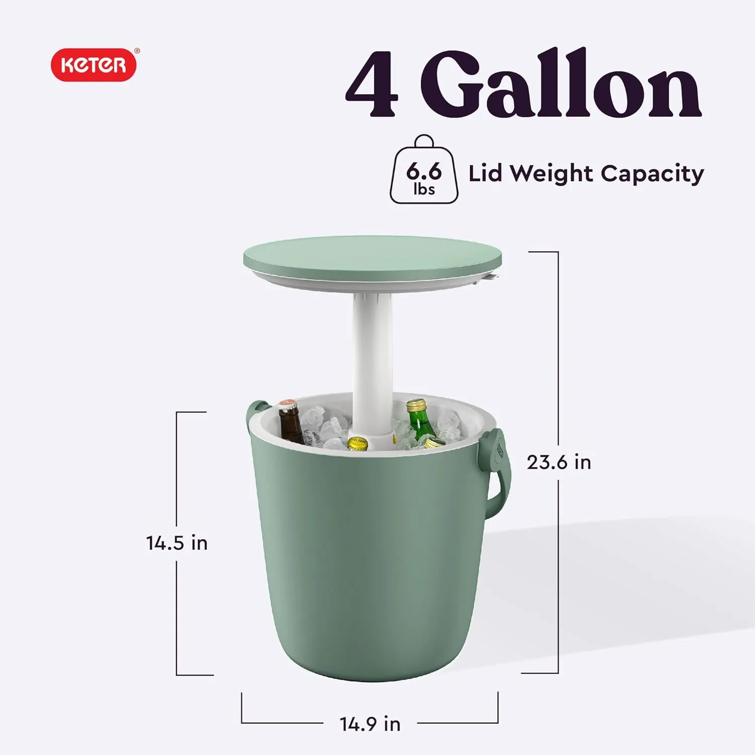 Keter Go Bar 4.2 Gallon Portable Beer and Wine Cooler with Handle and Pop Up Outdoor Table Perfect for Your Patio, Picnic, and Beach Accessories, Green