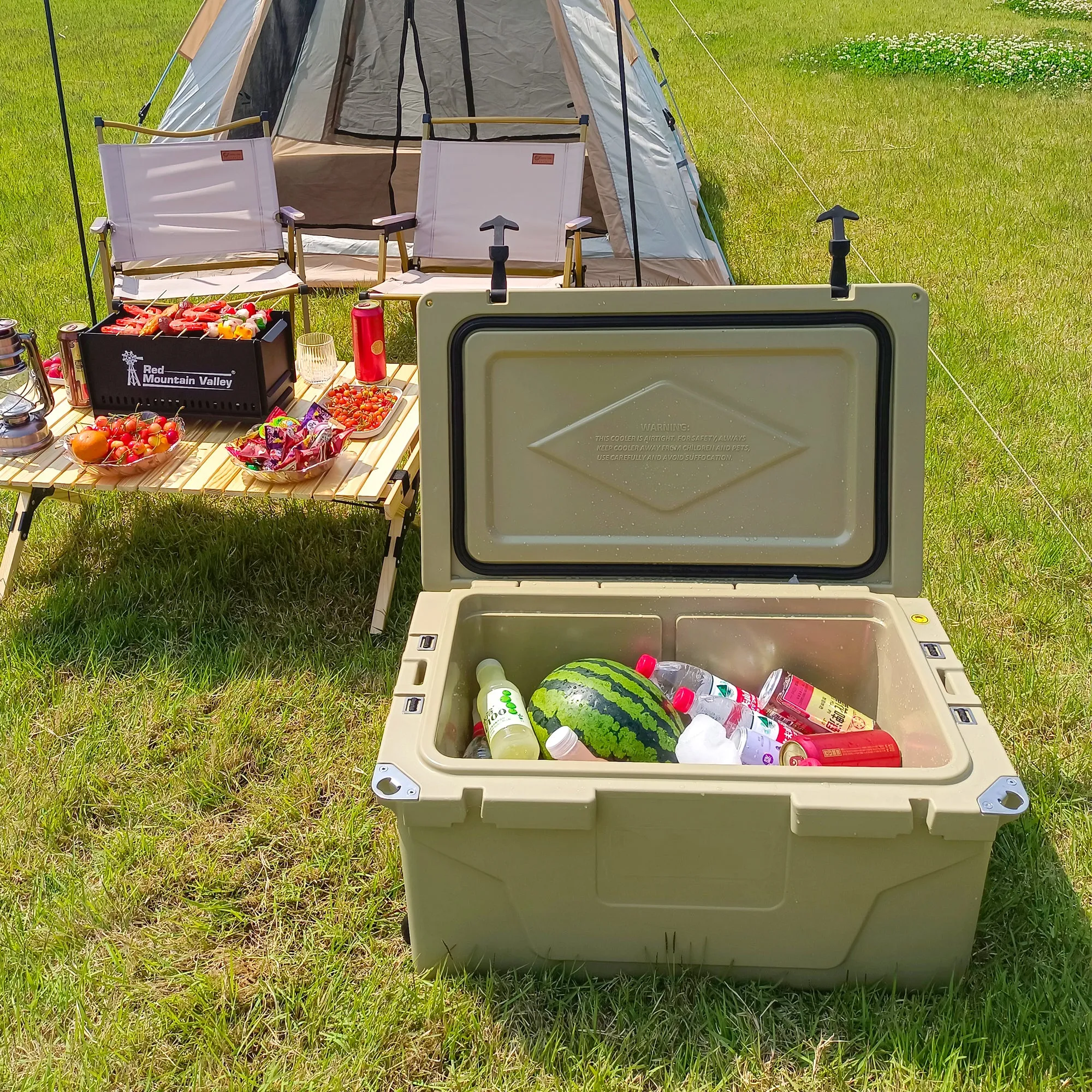Khaki color ice cooler box 65qt camping ice chest