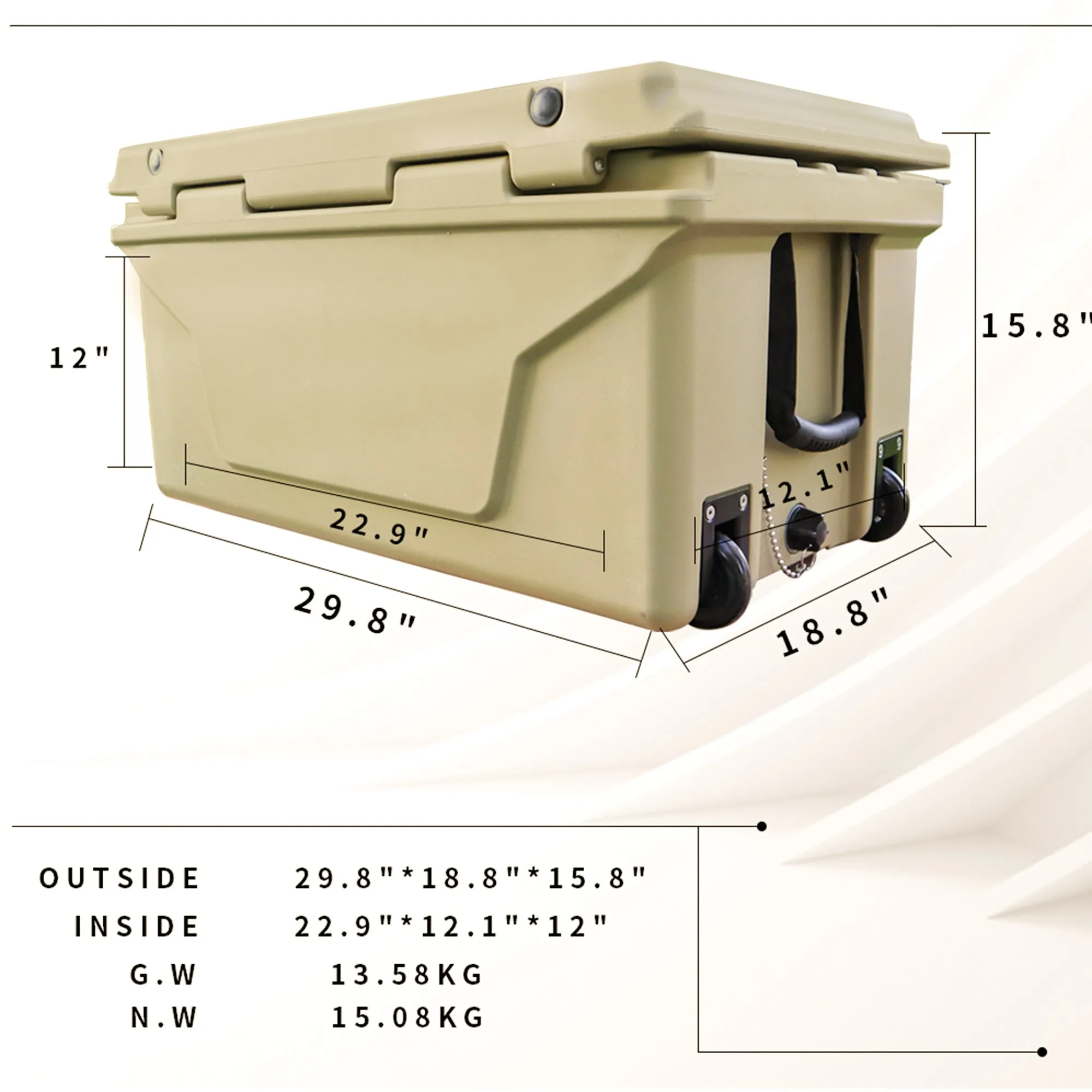 Khaki color ice cooler box 65qt camping ice chest
