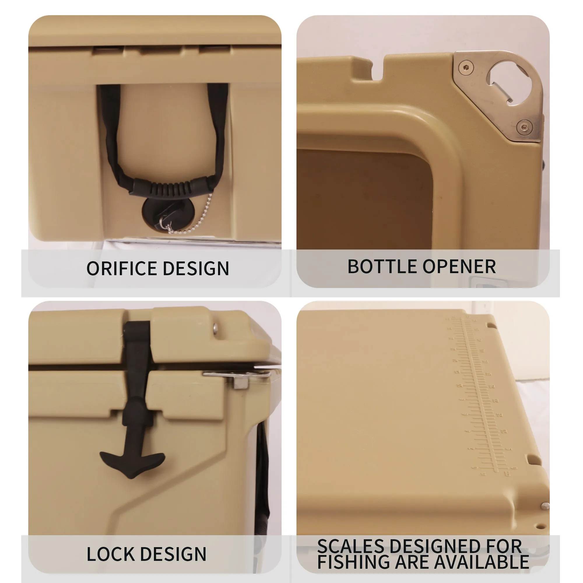 Khaki color ice cooler box 65qt camping ice chest
