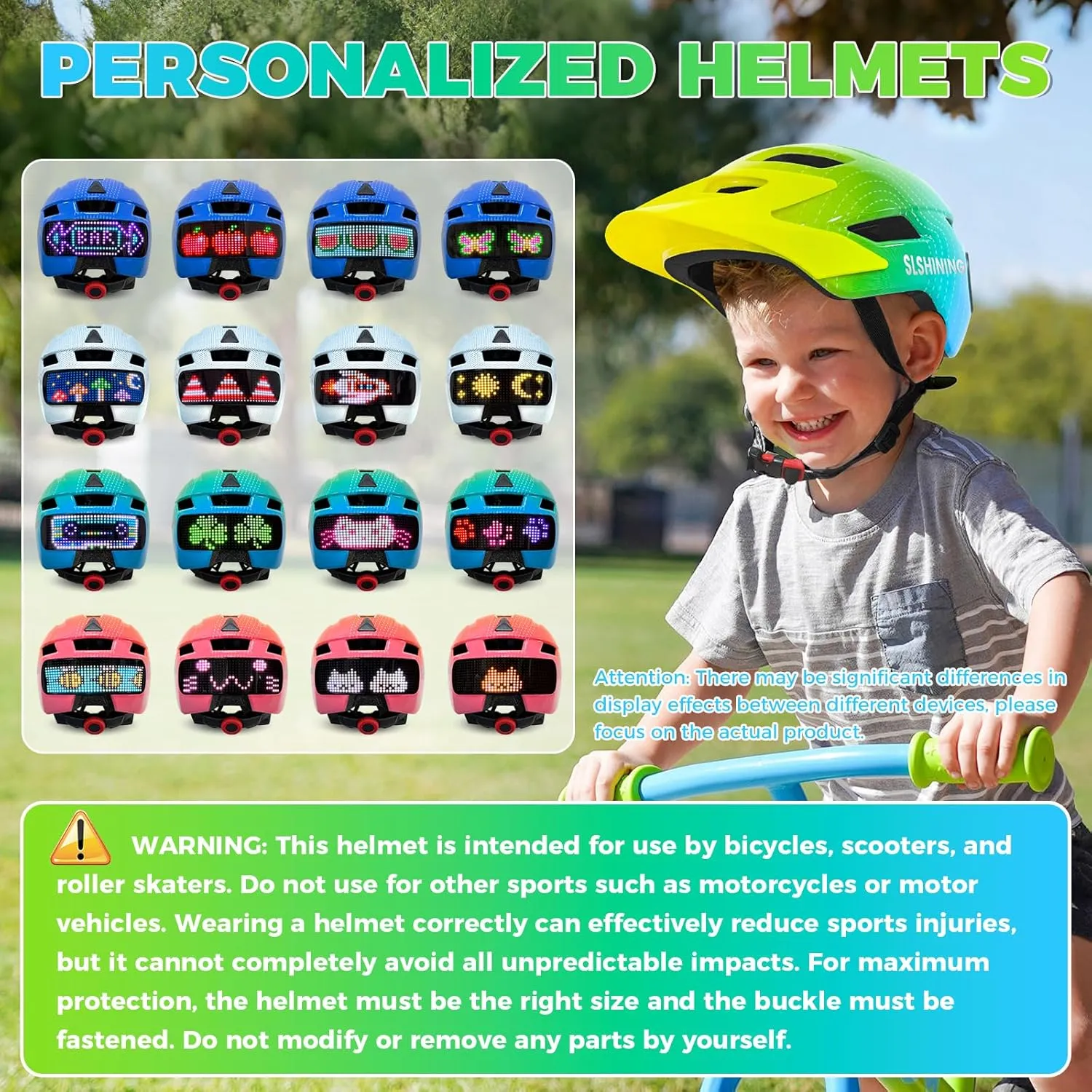 Kids Bike Helmet Toddler Helmet for Boys Girls Youth Kids with LED Lights Bicycle Helmets with Protective Gear Set Knee Elbow Wrist Pads for Cycling Skateboard Scooter Skating (Fits 20.5-22in)