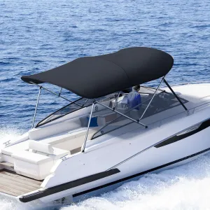 KING BIRD 3-4 Bow Bimini Boat Top Cover Sun Shade Boat Canopy Waterproof 1 Inch Stainless Aluminum Frame 46" Height with Rear Support Poles and Storage Boot 6 Colors -5 Sizes
