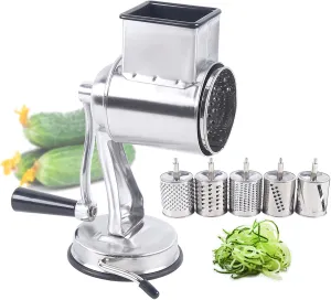 Kitchen Food Rotary Grater Drum Slicer Shredder Grinder 5 Blades Stainless Steel Hand Drum Slicer Crank Vegetable Chopper