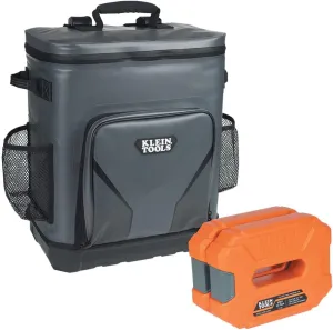 Klein Tools 80126 Cooler Backpack and Ice Pack Set, 30 Cans, Insulated, Rugged, Ideal for Jobsites, Hunting, Camping or The Beach, 3-Piece