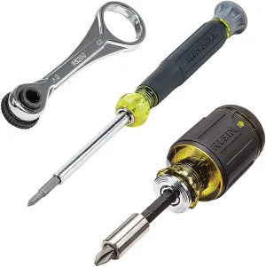 Klein Tools 85515 3-Piece Multi-Bit Impact Screwdriver Set with 8-in-1 Stubby, Mini Ratchet and 4-in-1 Electronics Screwdriver