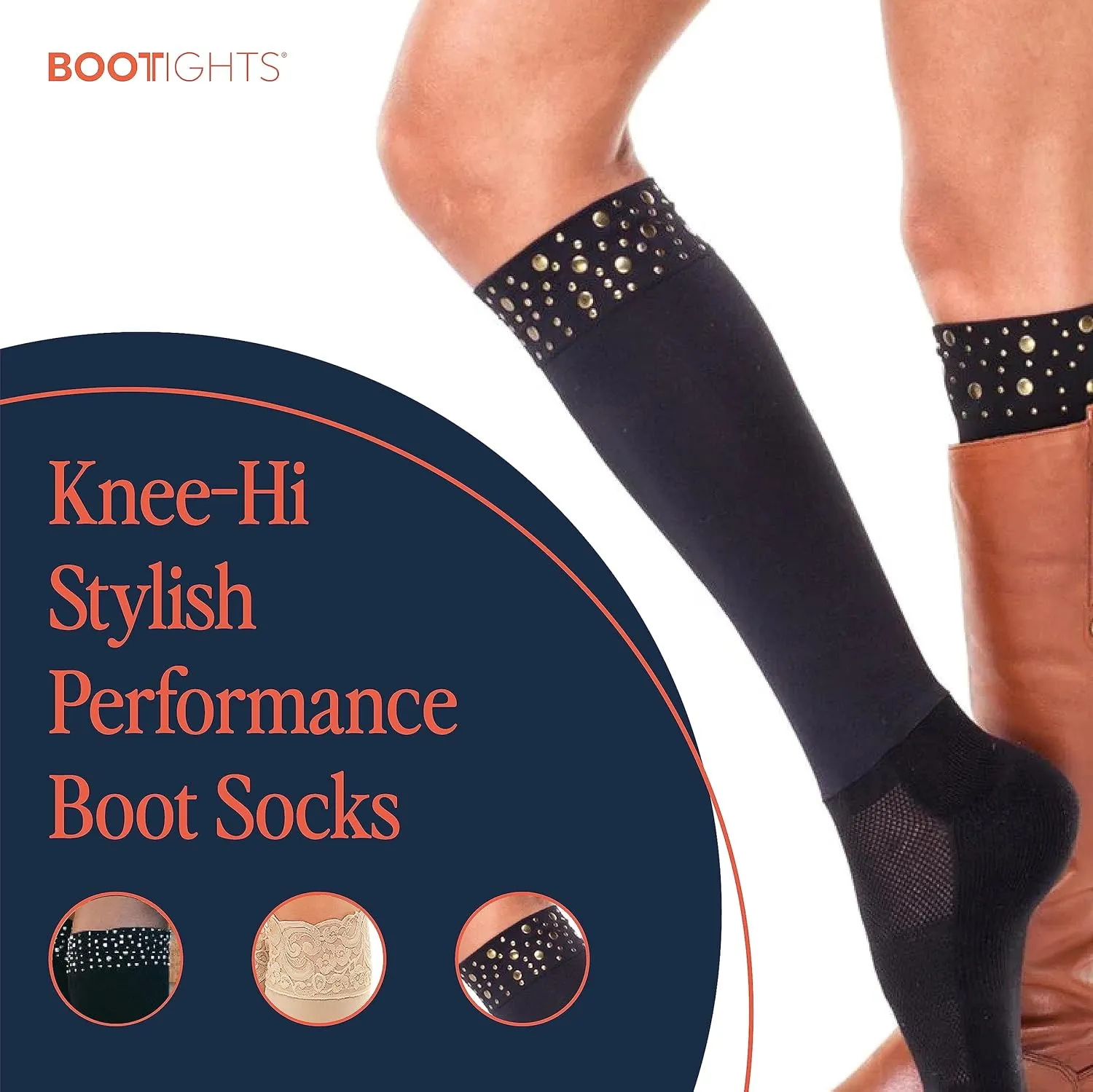 Knee-Hi Performance Boot Socks with Spandex Compression - Cushioning - Moisture-Wicking - Mesh Zone Ventilation