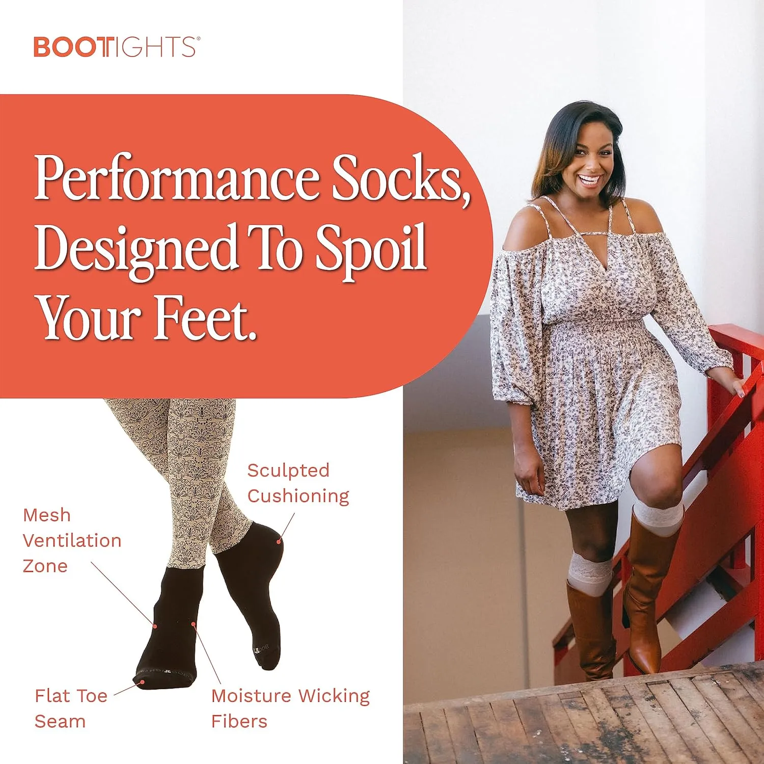 Knee-Hi Performance Boot Socks with Spandex Compression - Cushioning - Moisture-Wicking - Mesh Zone Ventilation
