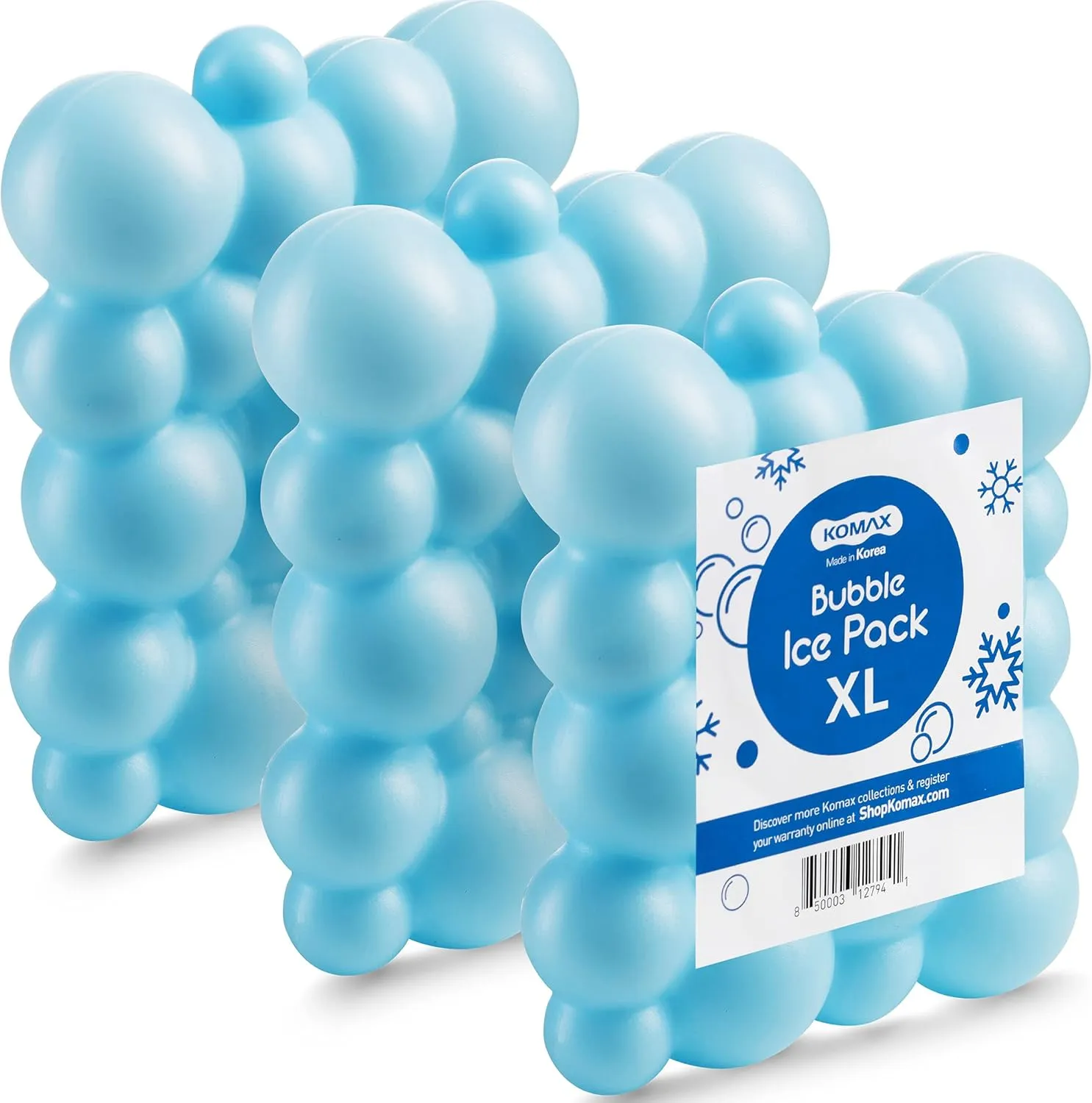 Komax Large Bubble Ice Packs for Coolers 3-Pack | 12 to 15 Hours, Long Lasting Cooler Ice Packs | 7.1” x 6.1” Slim & Flexible Freezer Packs | Reusable Ice Packs for Coolers