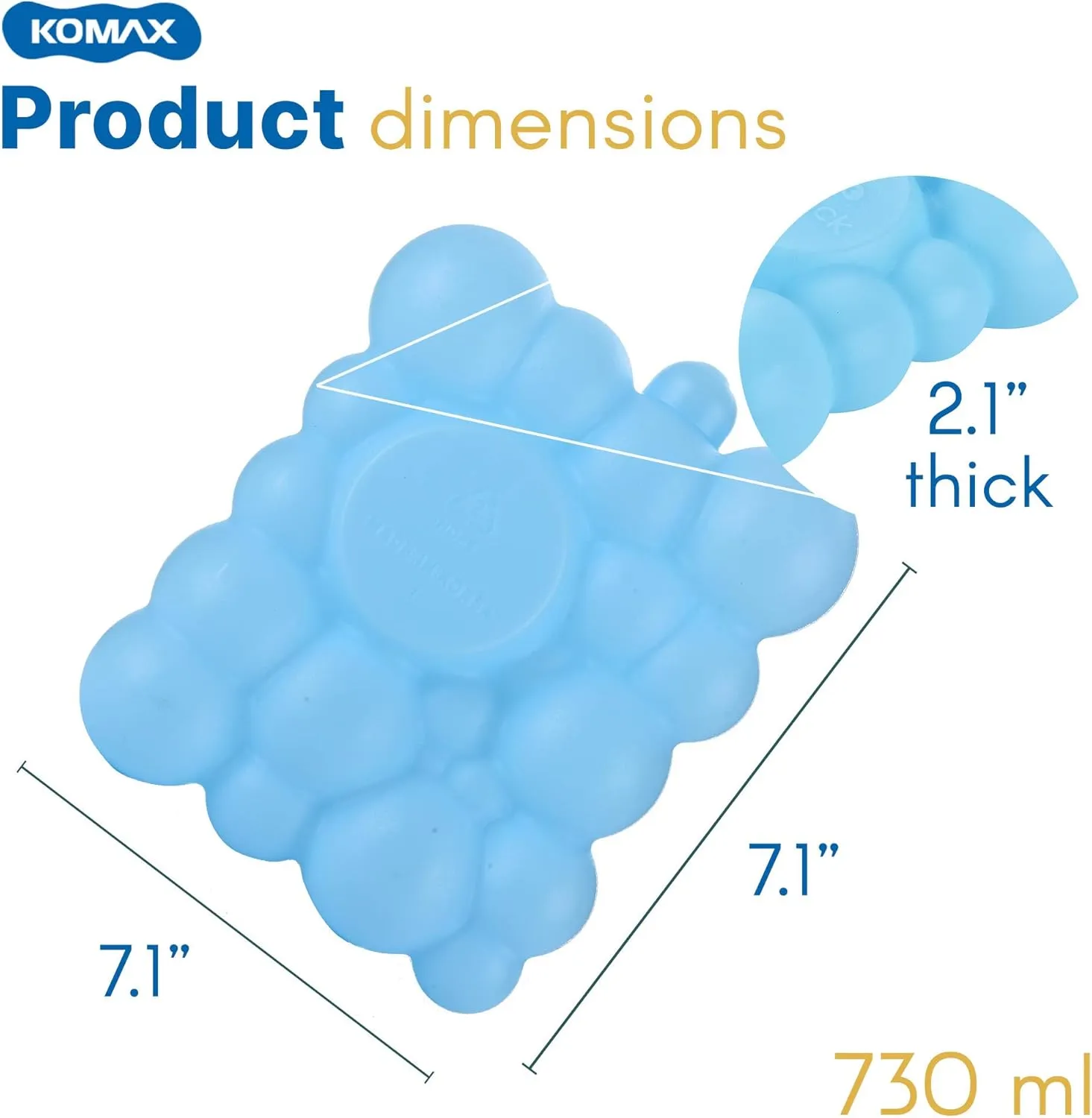 Komax Large Bubble Ice Packs for Coolers 3-Pack | 12 to 15 Hours, Long Lasting Cooler Ice Packs | 7.1” x 6.1” Slim & Flexible Freezer Packs | Reusable Ice Packs for Coolers