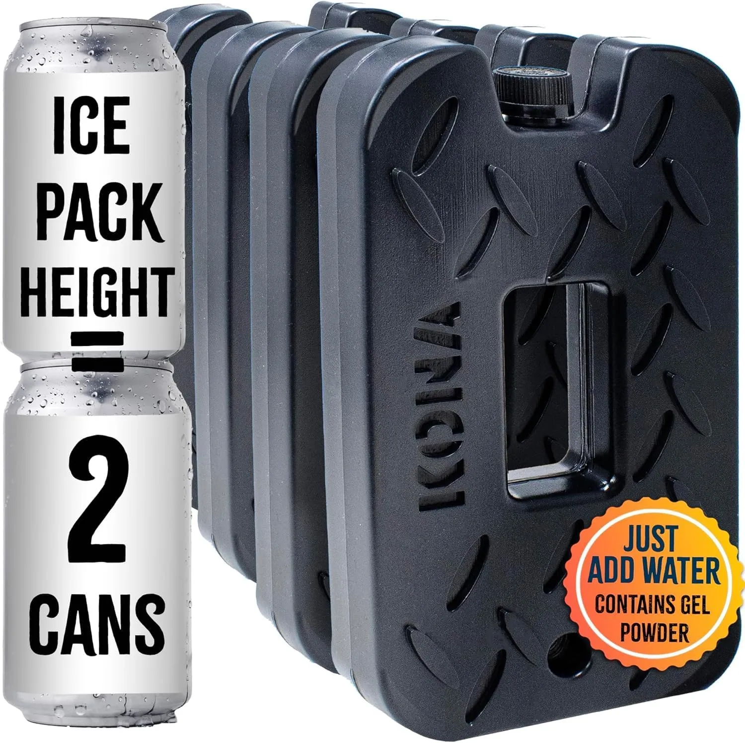Kona Black/Ice 2 Pound Ice Packs for Coolers - Long Lasting Design - Refreezable Reusable Cooler Ice Pack (4)