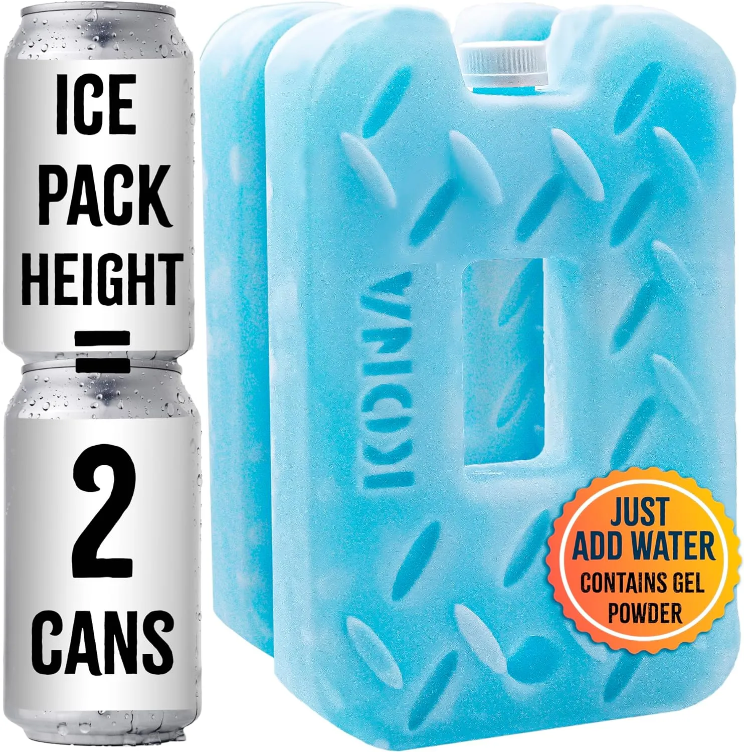 Kona Blue Ice 2 Pound Ice Packs for Coolers - Long Lasting Design - Refreezable Reusable Cooler Ice Pack (2)