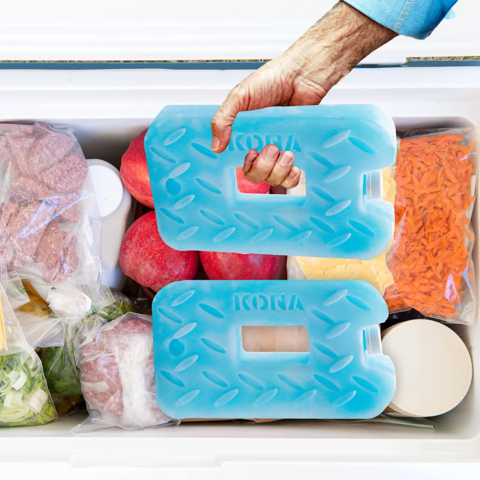 Kona Blue/Ice Ice Packs for Lunch Box - 2 lb Freezer Packs Compatible with Yeti Cooler Bags | Dry Ice Shock Pack, Long-Lasting Reusable Ice Packs for Lunch Bags (10" x 5.5" x 1.5" Pack of 4)