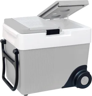 Koolatron Electric Portable Cooler Plug in 12V Car Cooler/Warmer 33 qt (31 L) w/Wheels, No Ice Thermo Electric portable Fridge for camping, Travel Road Trips with 12 Volt DC Power Cord, Gray/White.