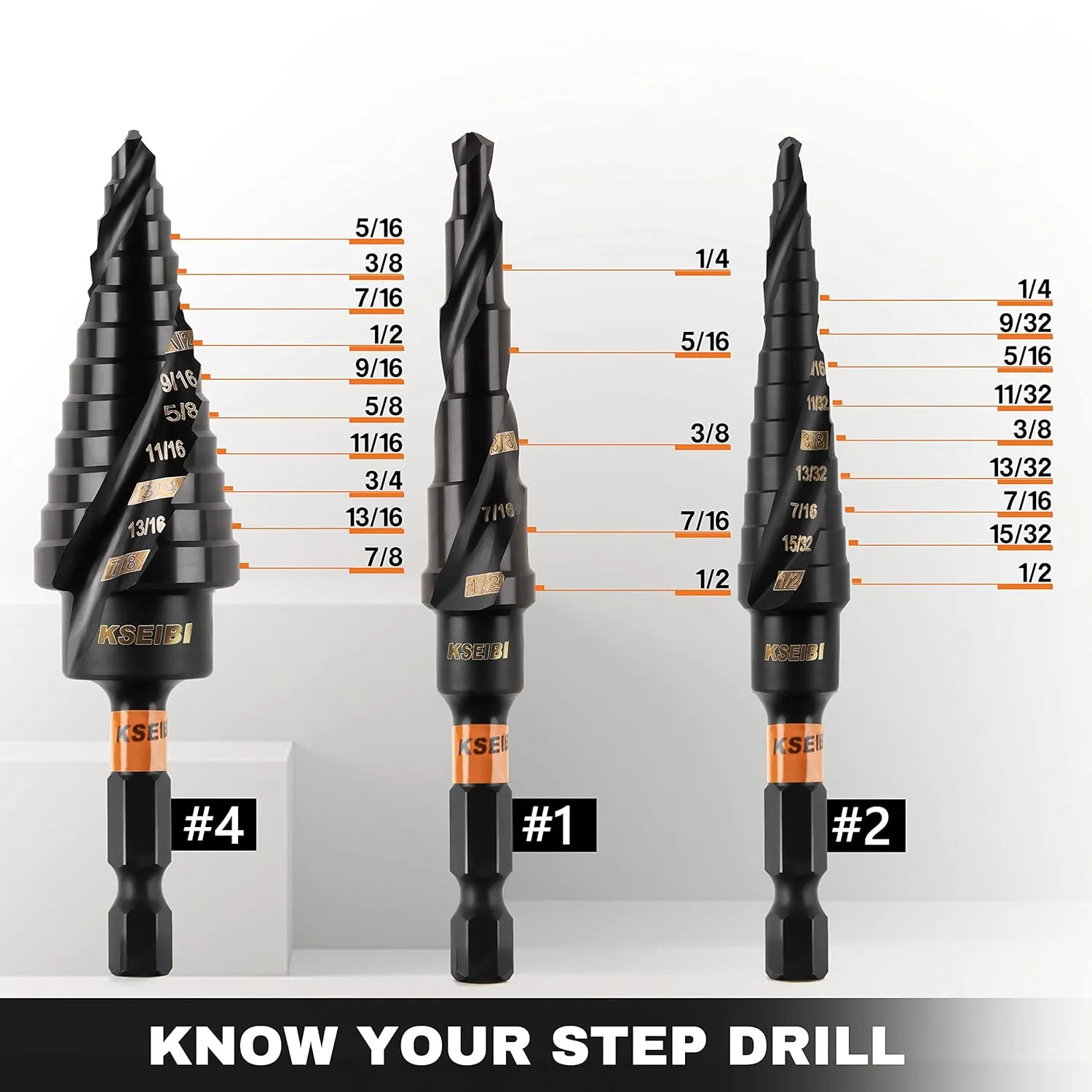 KSEIBI Unibit 3-Piece High-Speed Steel Step Drill Bit Set - for Stainless Steel, Aluminium, Wood