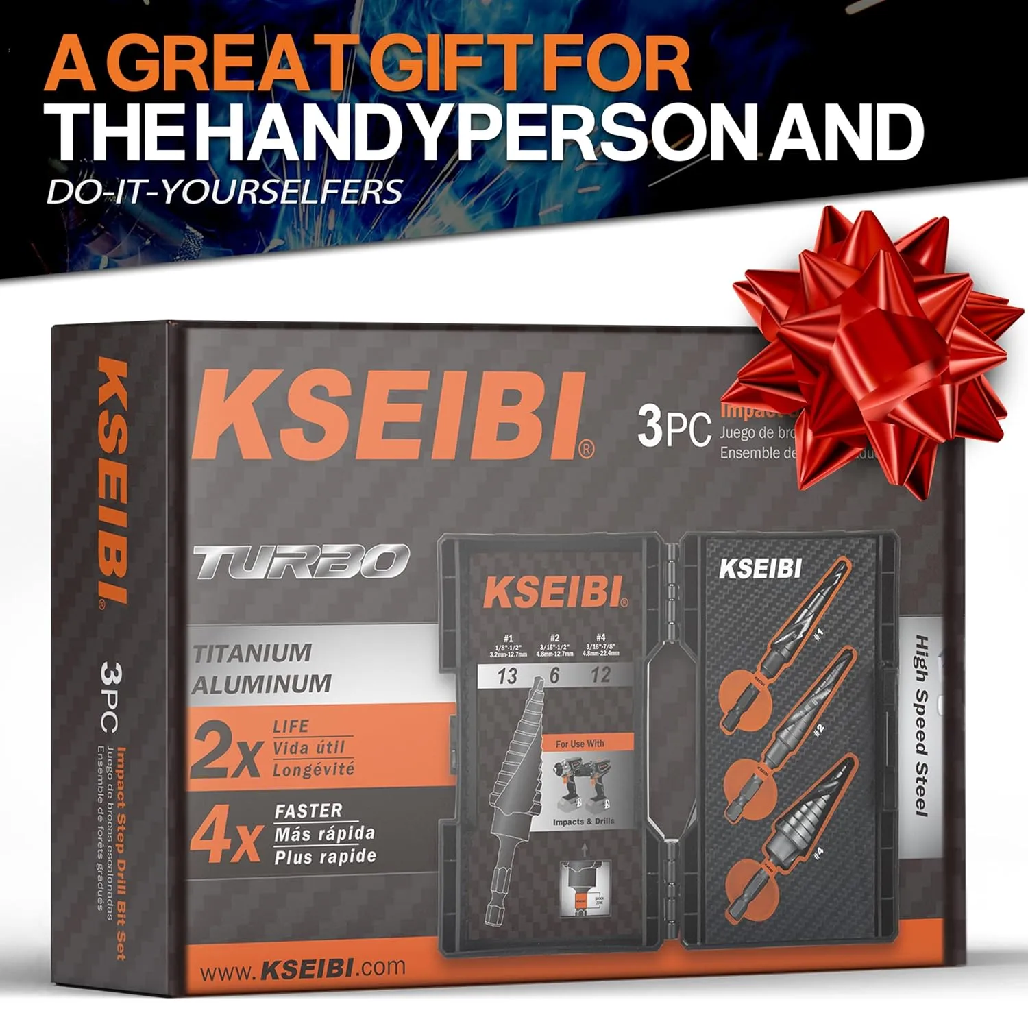 KSEIBI Unibit 3-Piece High-Speed Steel Step Drill Bit Set - for Stainless Steel, Aluminium, Wood