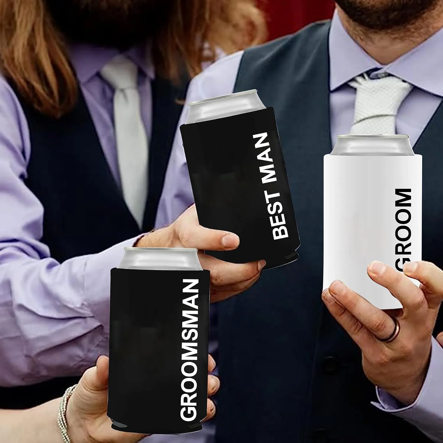 LADY & HOME Set of 7 Groom and Groomsmen Can Coolers, Groomsmen Proposal Can Sleeve Favors for Bachelor Party & Wedding Party (WD-Bold-GM)