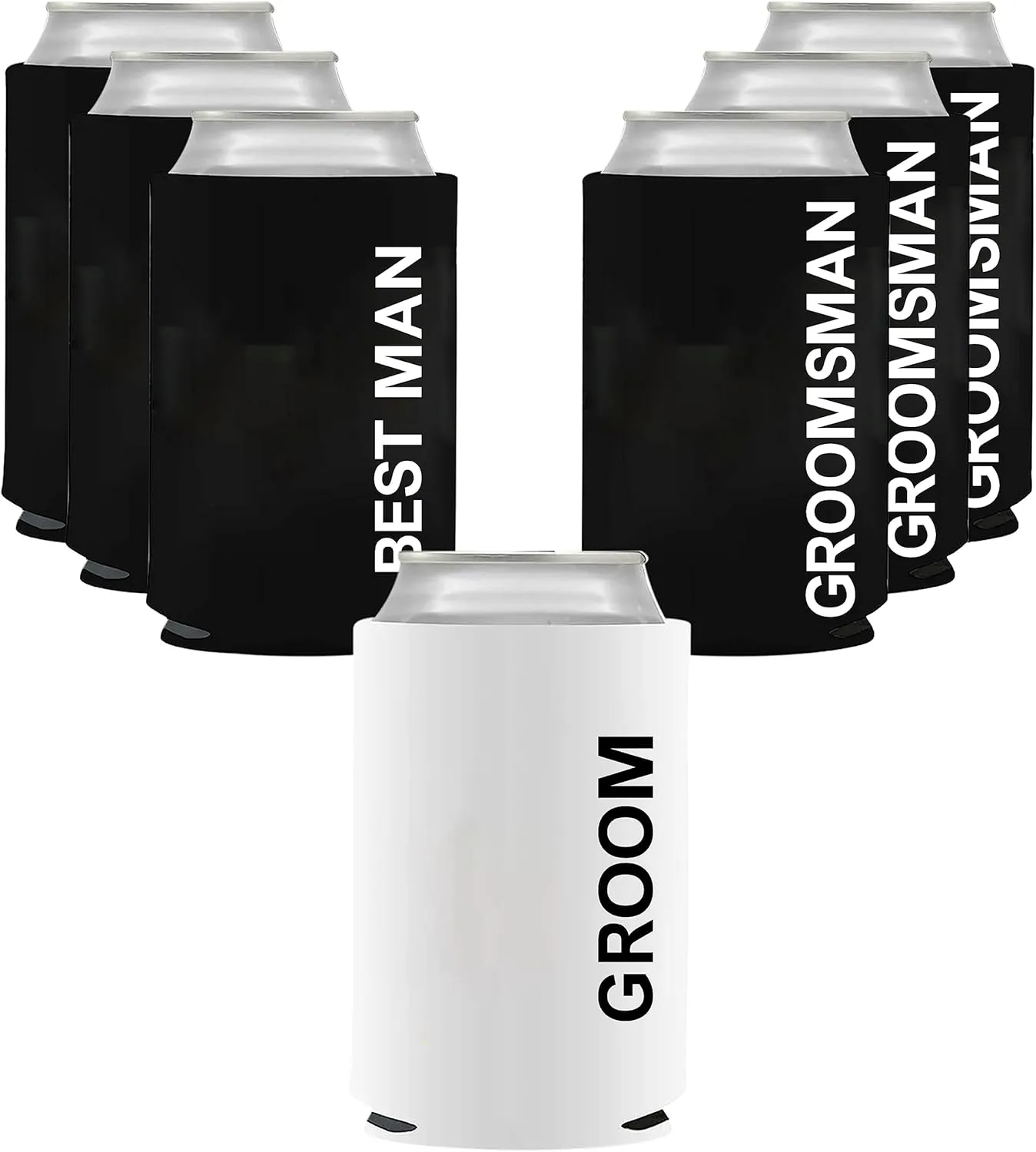 LADY & HOME Set of 7 Groom and Groomsmen Can Coolers, Groomsmen Proposal Can Sleeve Favors for Bachelor Party & Wedding Party (WD-Bold-GM)
