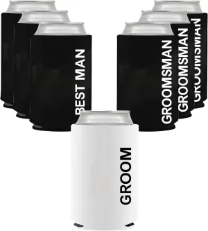 LADY & HOME Set of 7 Groom and Groomsmen Can Coolers, Groomsmen Proposal Can Sleeve Favors for Bachelor Party & Wedding Party (WD-Bold-GM)