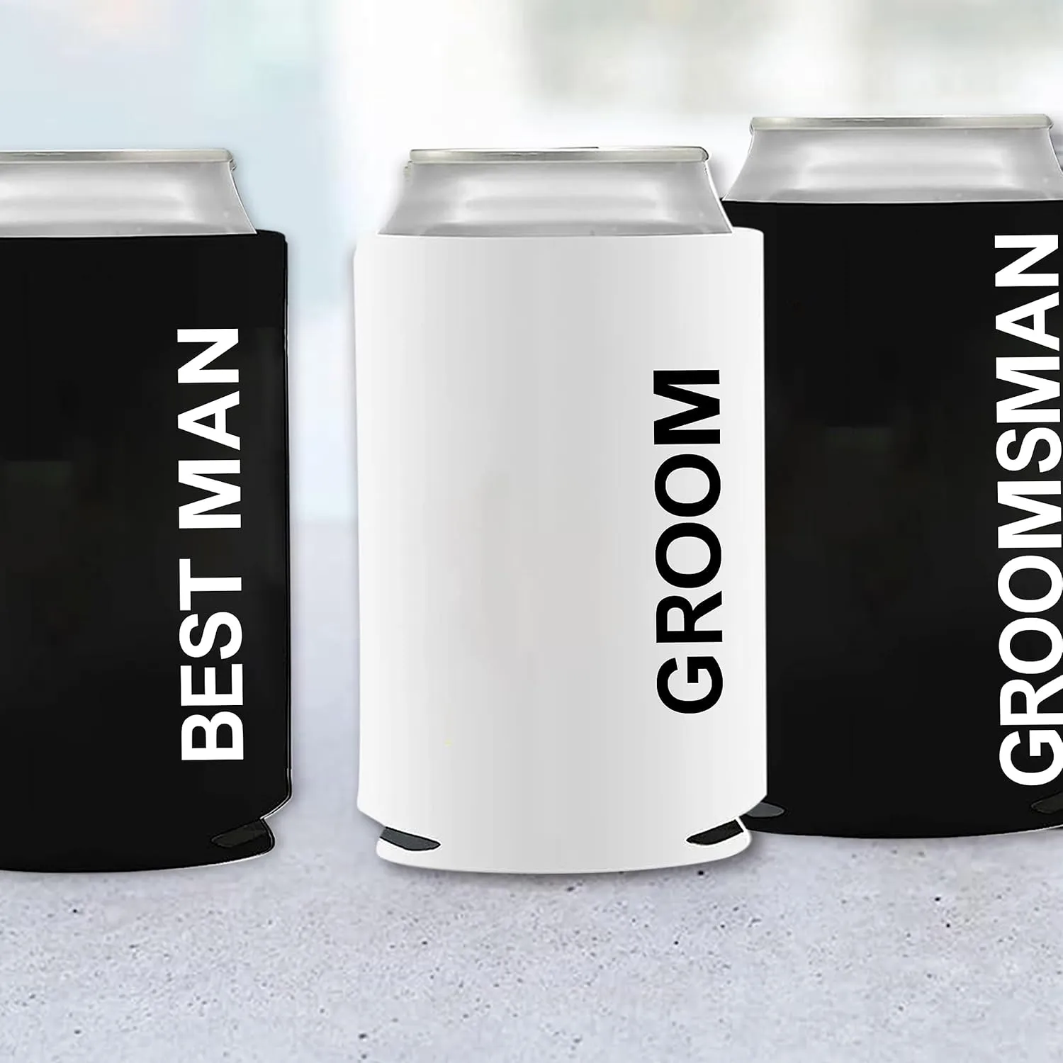 LADY & HOME Set of 7 Groom and Groomsmen Can Coolers, Groomsmen Proposal Can Sleeve Favors for Bachelor Party & Wedding Party (WD-Bold-GM)