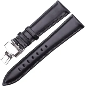LAnGSHAW 18mm - 24mm Watch Band Strap Brown Black Leather Watchbands Bracelet Accessories Deployment Buckle (Band Color : Black, Band Width : 19mm)