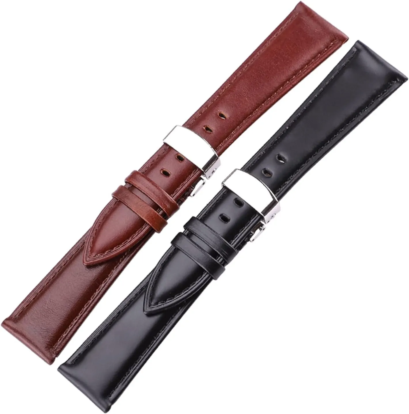 LAnGSHAW 18mm - 24mm Watch Band Strap Brown Black Leather Watchbands Bracelet Accessories Deployment Buckle (Band Color : Black, Band Width : 19mm)