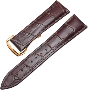 LAnGSHAW 20mm 22mm Leather Watchbands Wiht Deployment Clasp Watch Band Strap Bracelet Replacement Accessories (Band Color : Brown Gold Clasp, Band Width : 22mm)